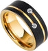 Men's 8mm Tungsten Black Gold Groove Line CZ Comfort-Fit Wedding Band